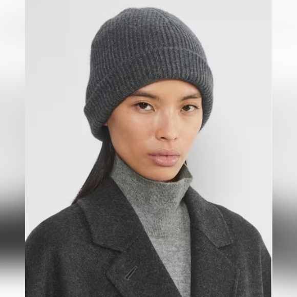 Aritzia Cashmere Tall Rib Beanie Heather Charcoal OS - Picture 1 of 12